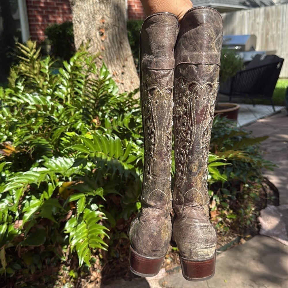 INNOVATION Embelished Embroidered Distressed Studded Cowgirl Western Boots - Picture 15 of 17